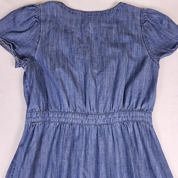 Madewell Midi Shirt Dress 6 Chambray Denim Pleated Cottage Blue Button Western - Picture 14 of 16